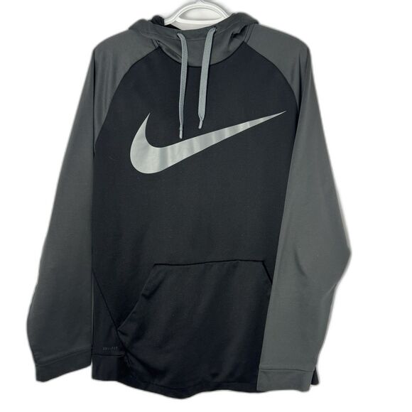 Nike Dri-Fit Hoodie Black Gray Size XL Raglan Swoosh Logo Pullover Sweatshirt - Picture 1 of 8